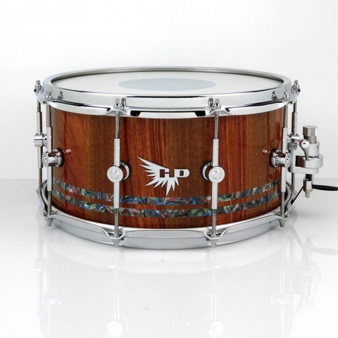 Justin Jeter Bubinga Sapele Snare Drum 14x6.5 Stave Abalone Mixed woods