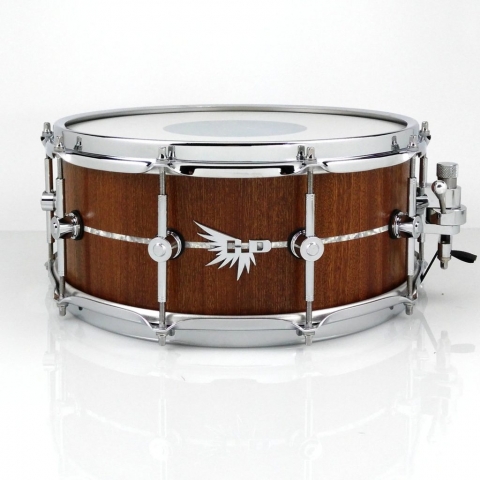 High End Snare Drum Hendrix stave white marine pearl inlay Sapele